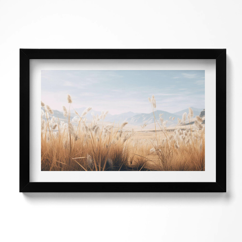 Tablou rama original Peisaj boho romantic cu iarbă și munți