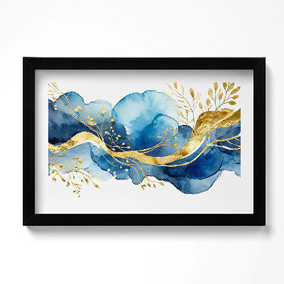 Tablou living cu rama original Abstractizare a plantelor aurii pe un fundal albastru