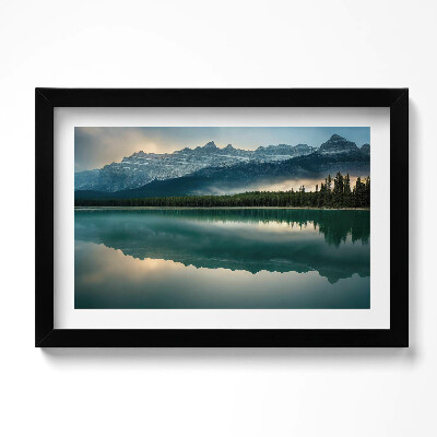 Tablou living cu rama original Peisaj cu lac, pădure și munți