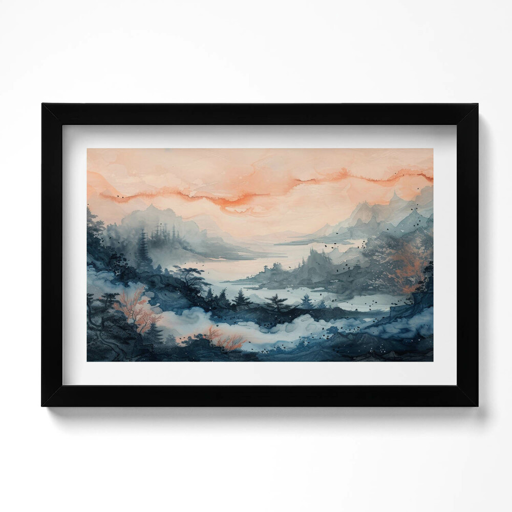 Tablou rama original Peisaj abstract de munți și păduri