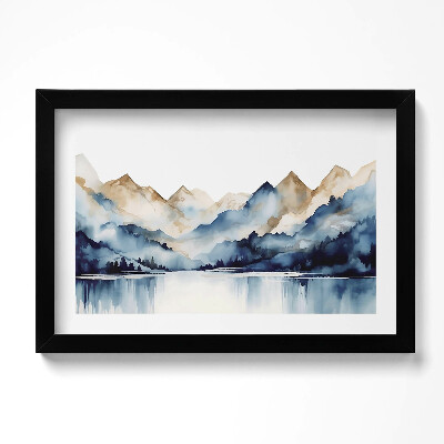 Tablou living cu rama original Peisaj în acuarelă cu munți și lacuri
