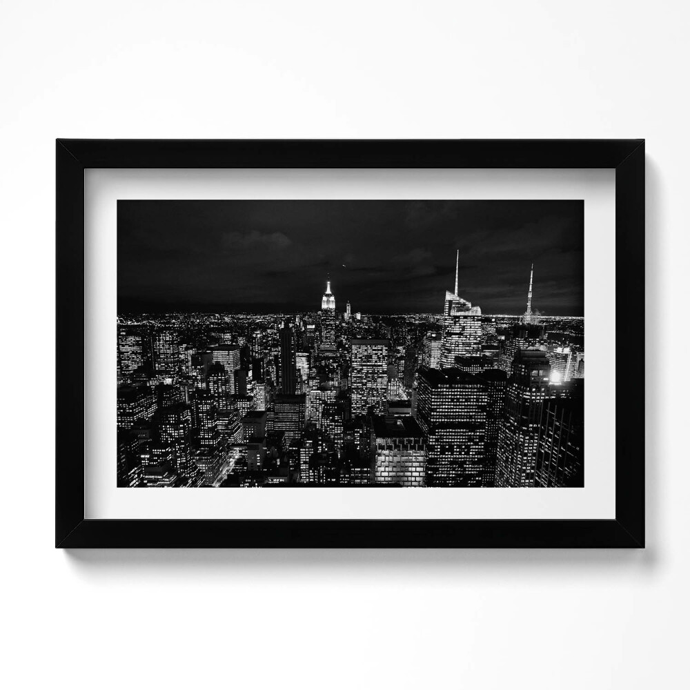 Tablou rama original peisaj urban alb-negru noaptea