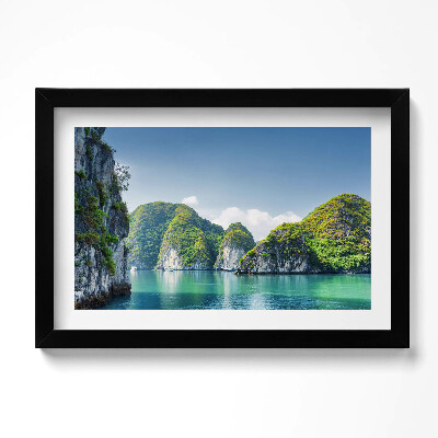 Tablou living cu rama original Mare și stânci turcoaz