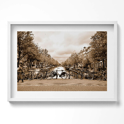 Tablou rama excepţional Vedere a Amsterdamului cu biciclete