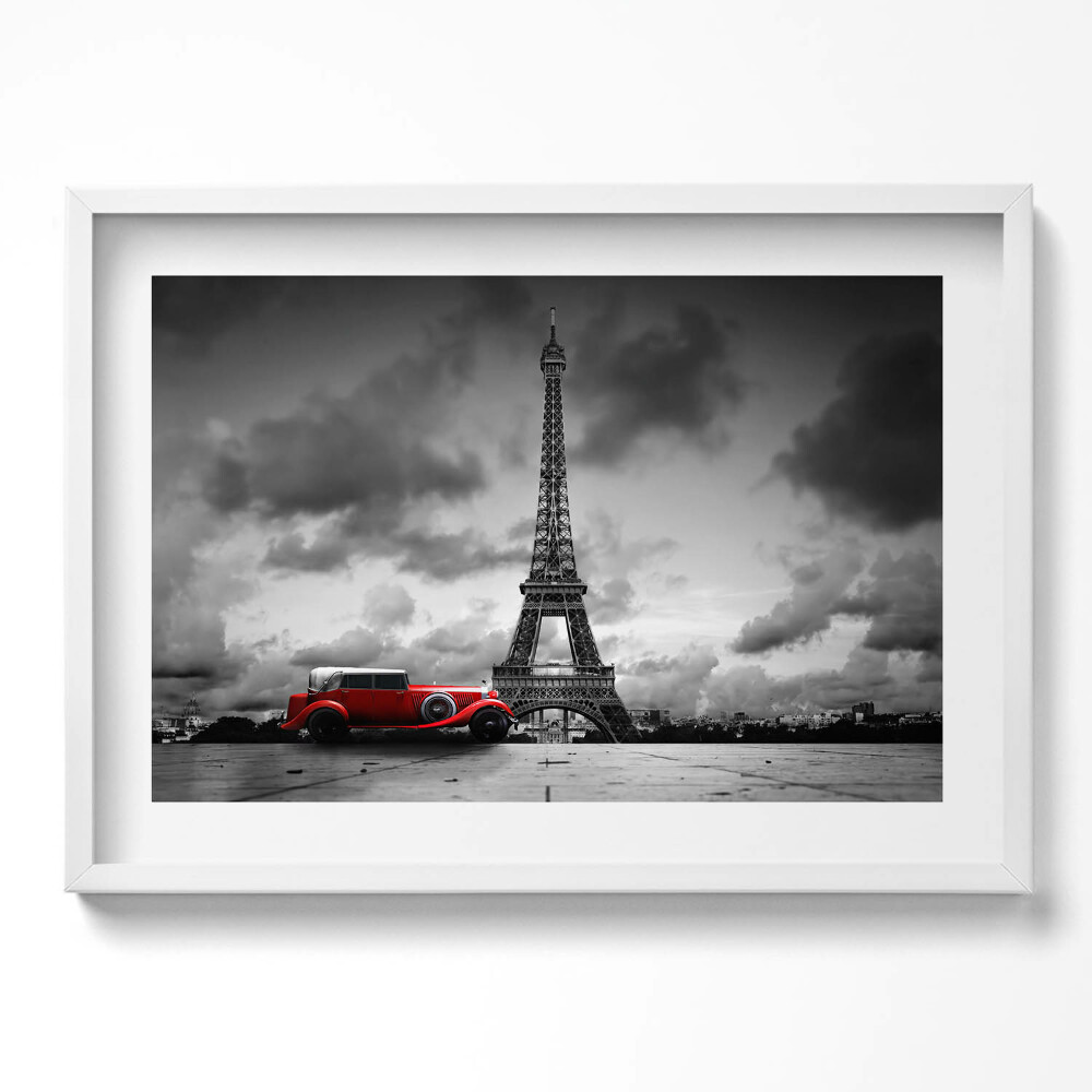 Tablou living cu rama excepţional Turnul Eiffel și Mașina Roșie