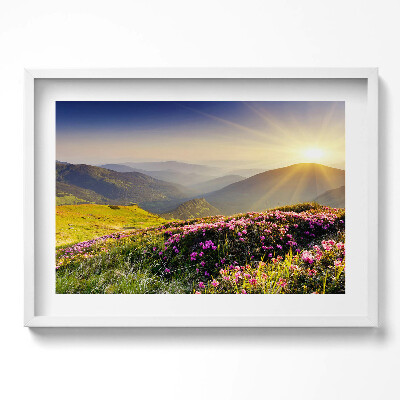 Tablou living cu rama excepţional Munți și o pajiște cu flori