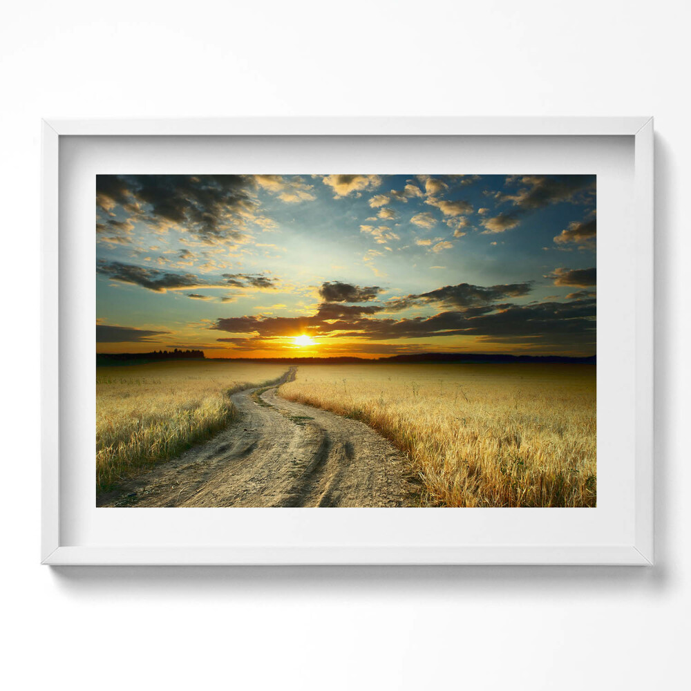 Tablou living cu rama excepţional Drum de pământ și apus de soare
