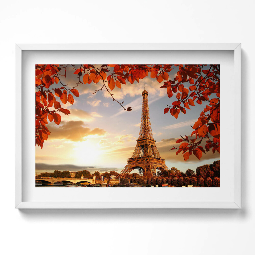 Tablou living cu rama excepţional Turnul Eiffel printre frunze