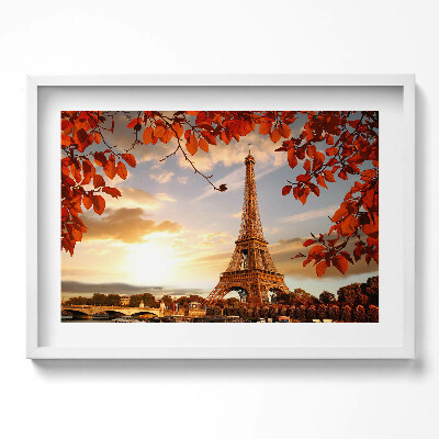 Tablou living cu rama excepţional Turnul Eiffel printre frunze