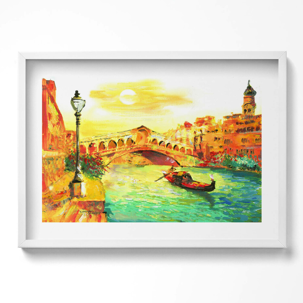 Tablou rama excepţional Veneția - Gondola și Podul Rialto