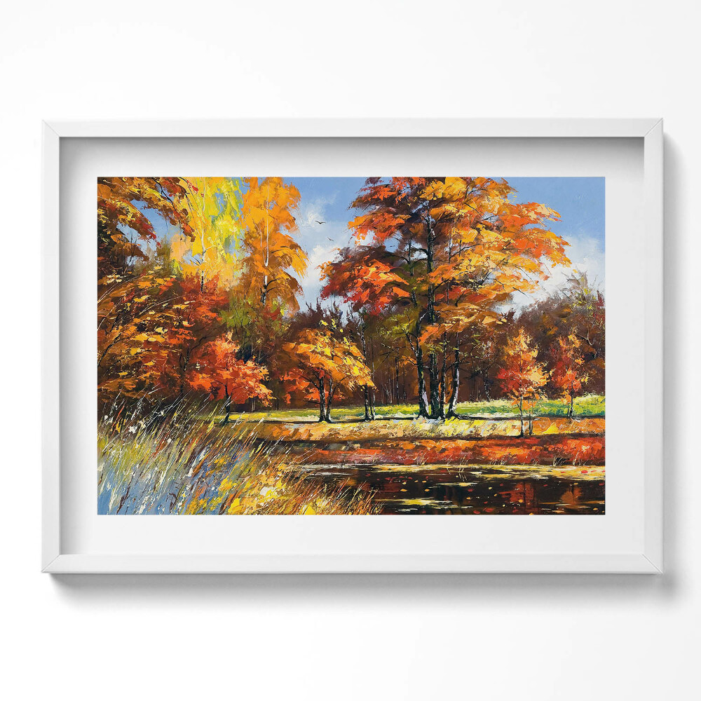 Tablou living cu rama excepţional Toamna pictată și râul