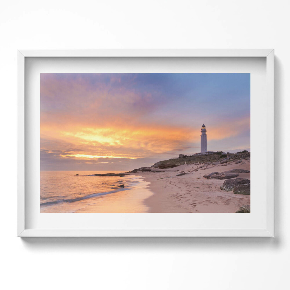 Tablou rama excepţional Peisaj marin cu plajă și far