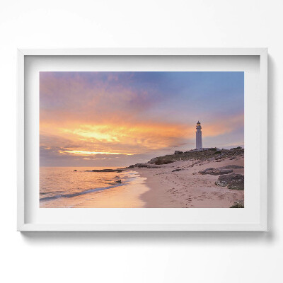 Tablou rama excepţional Peisaj marin cu plajă și far