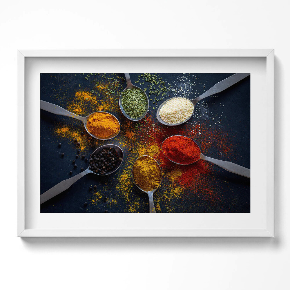 Tablou living cu rama excepţional Linguri de bucătărie cu condimente colorate