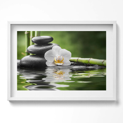 Tablou living cu rama excepţional Zen - pietre de bambus și flori pe apă