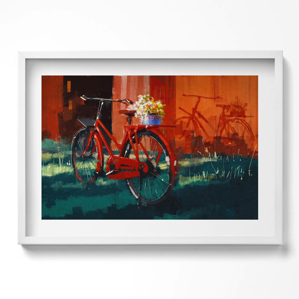 Tablou rama excepţional O bicicletă cu un aranjament floral