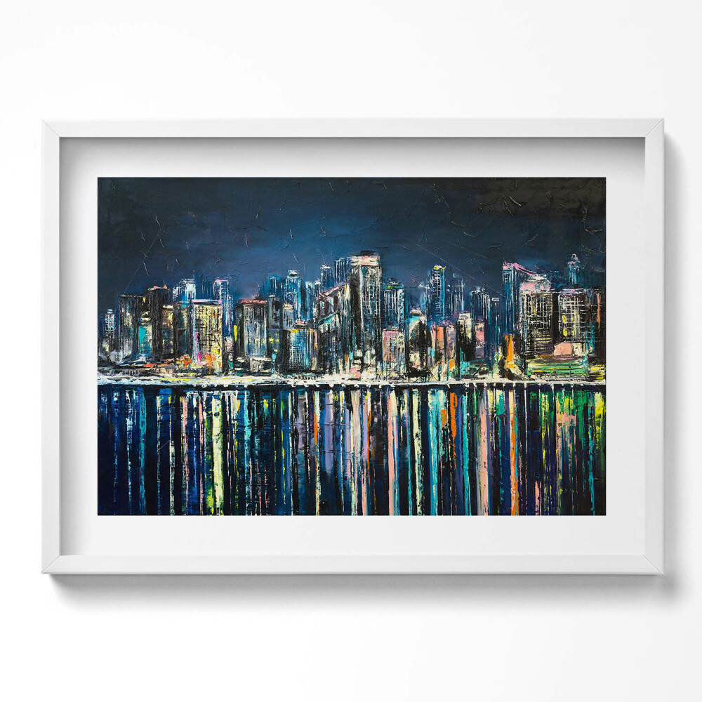 Tablou living cu rama excepţional Țara Florilor - un oraș fantastic de pe litoral