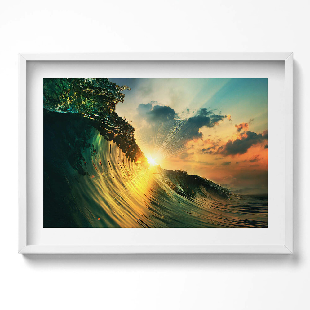 Tablou living cu rama excepţional Valul mării și apusul soarelui