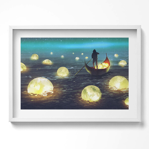 Tablou rama excepţional Ilustrație a bărcilor și a lunilor