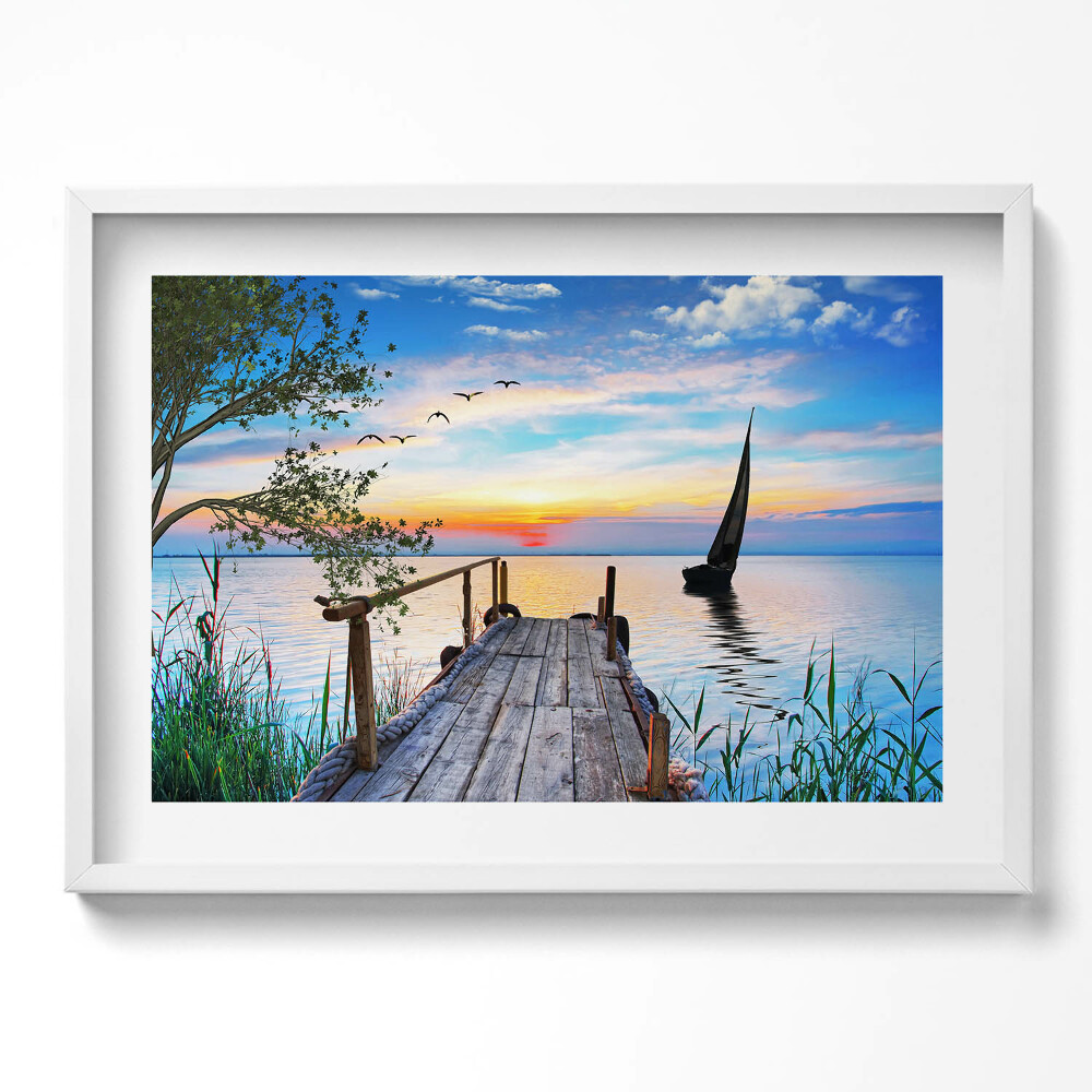 Tablou rama excepţional Barcă cu pânze pe lac