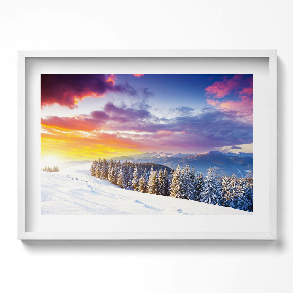 Tablou living cu rama excepţional Peisaj montan de iarnă