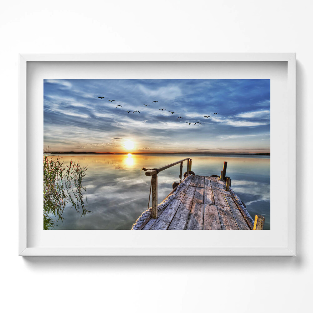 Tablou rama excepţional Apus de soare la lac