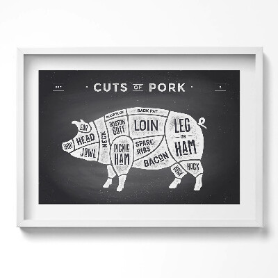 Tablou living cu rama excepţional Porc - poster de măcelar cu carne de porc