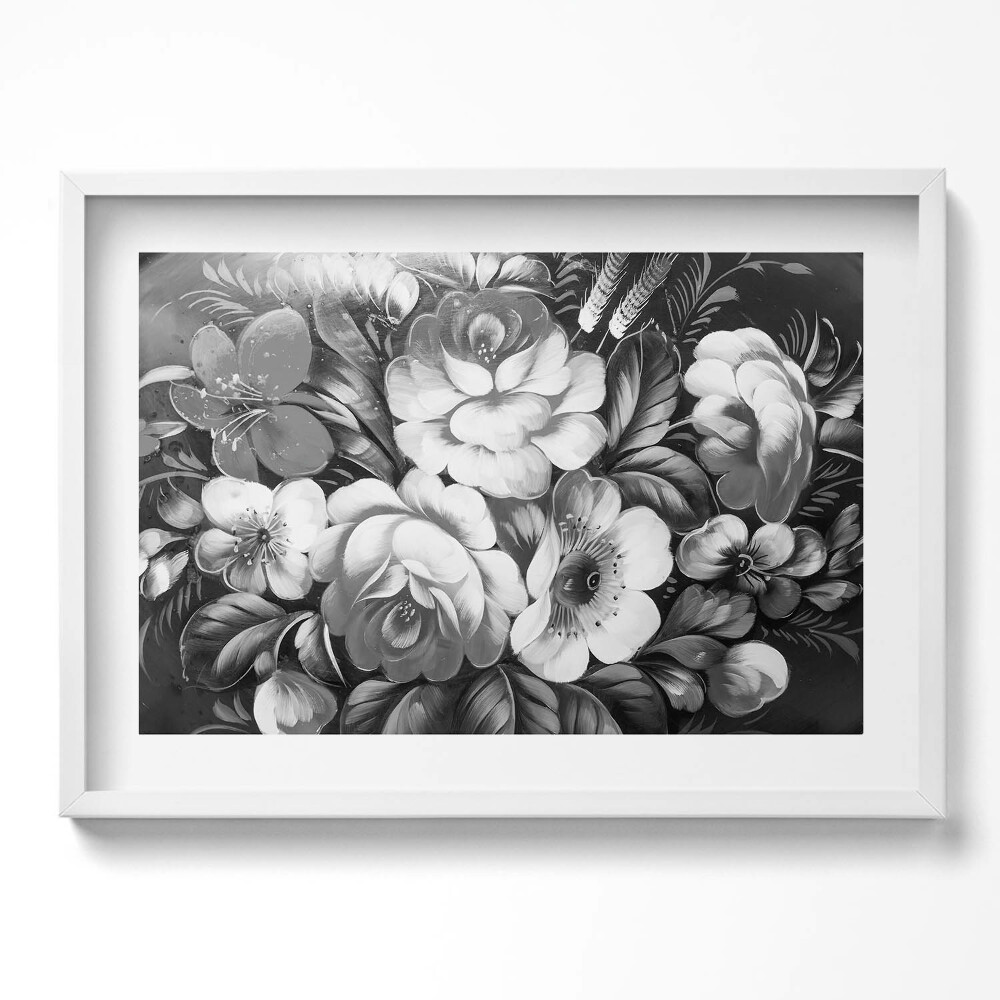 Tablou rama excepţional Flori albe și negre