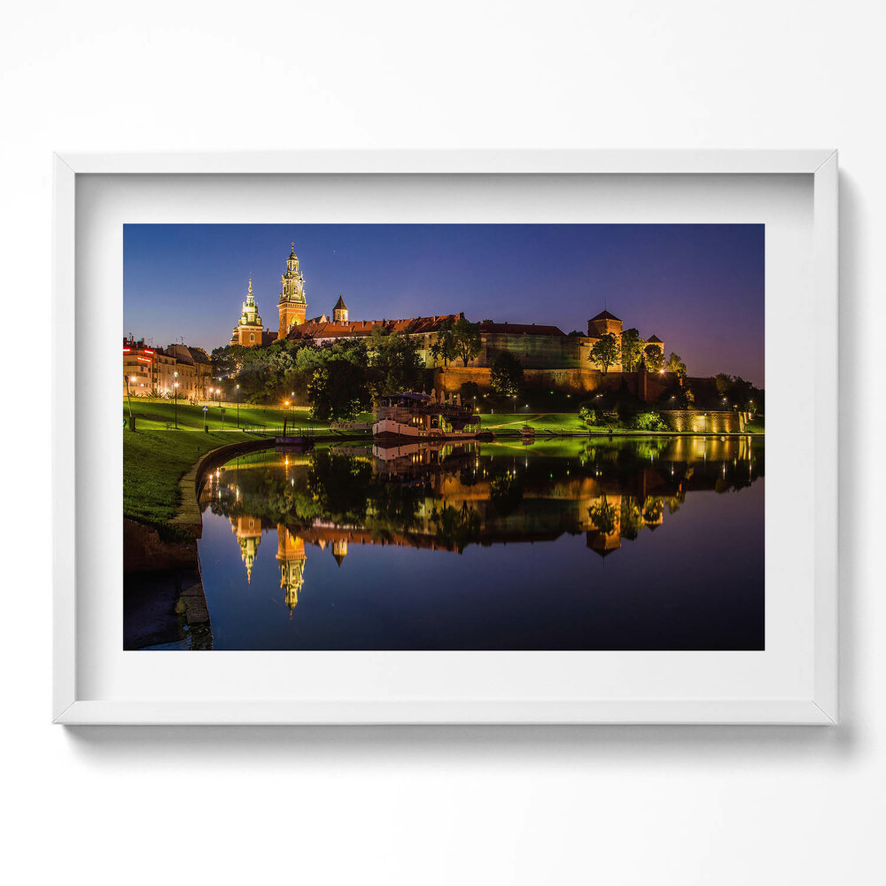 Tablou living cu rama excepţional Wawel noaptea pe Vistula