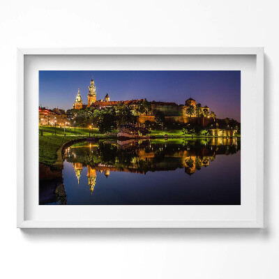 Tablou living cu rama excepţional Wawel noaptea pe Vistula
