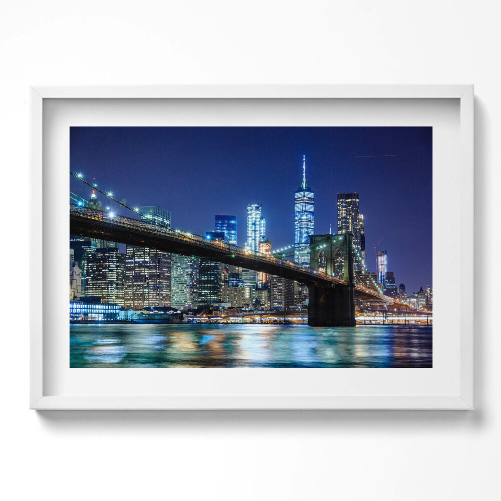 Tablou living cu rama excepţional Podul Brooklyn, New York, noaptea