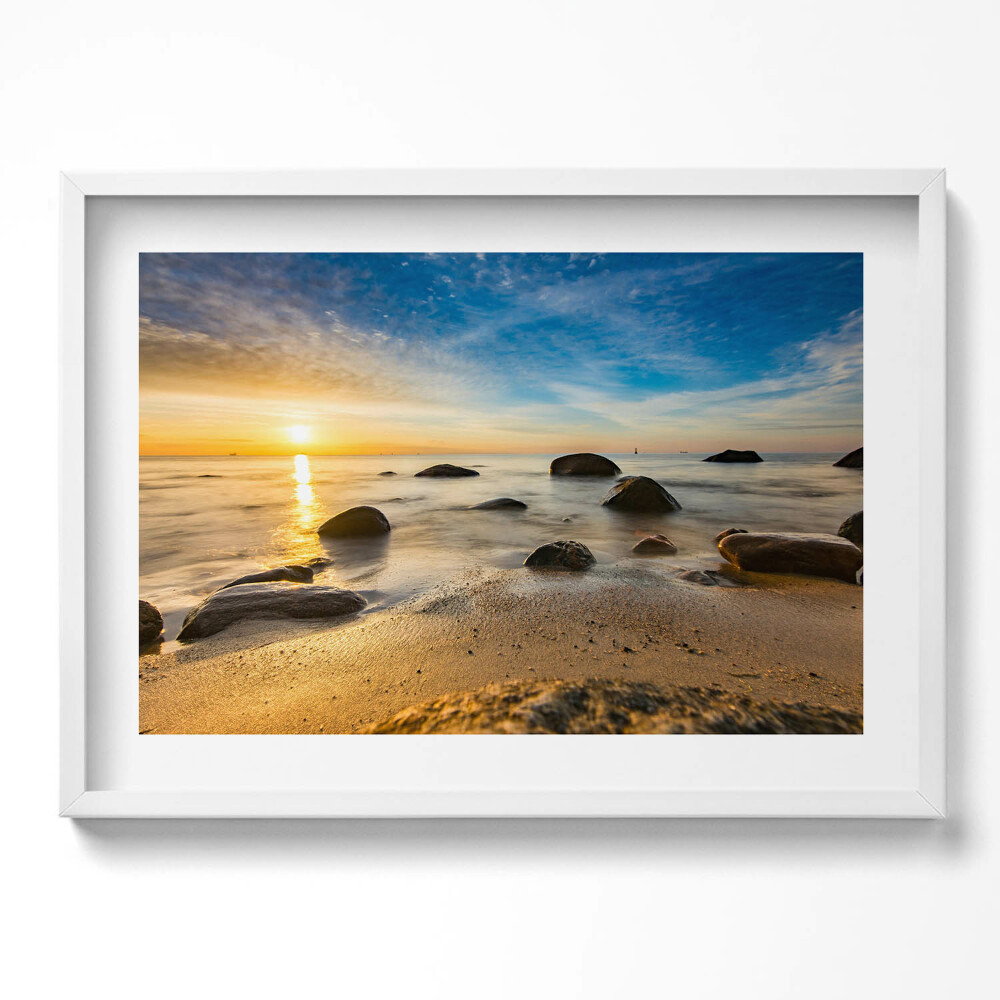 Tablou living cu rama excepţional Răsărit de soare Marea Baltică