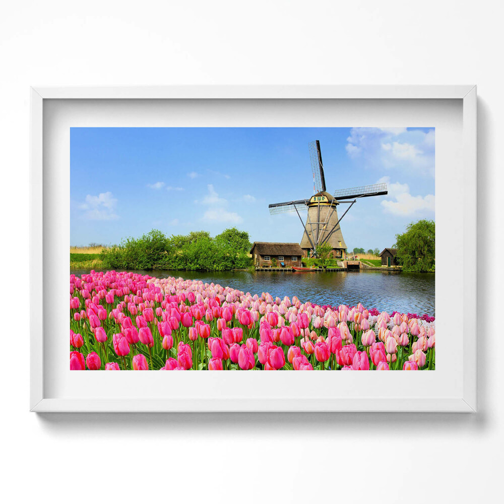 Tablou living cu rama excepţional Moară de vânt olandeză cu flori