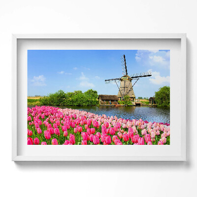 Tablou living cu rama excepţional Moară de vânt olandeză cu flori