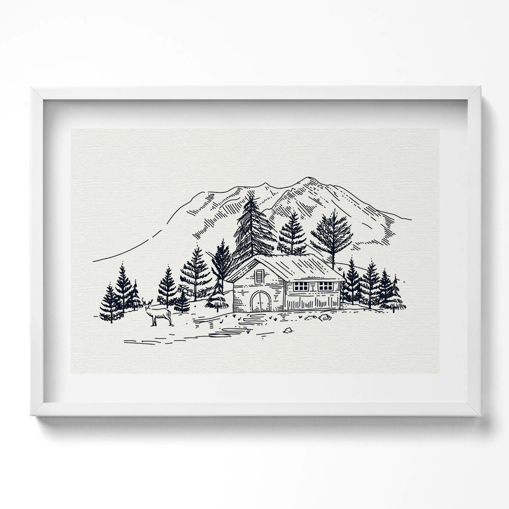 Tablou living cu rama excepţional Desenul unei case la munte