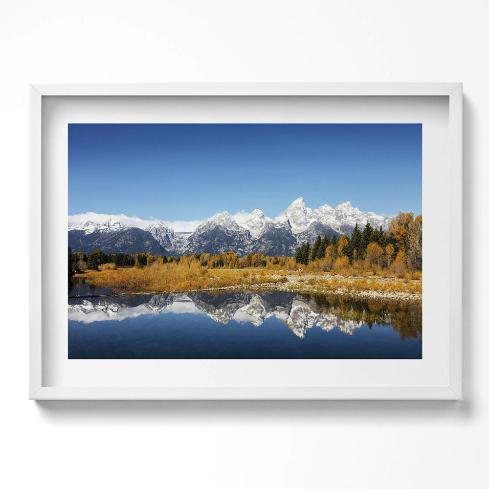 Tablou living cu rama excepţional Lacul de munte și copacii de toamnă