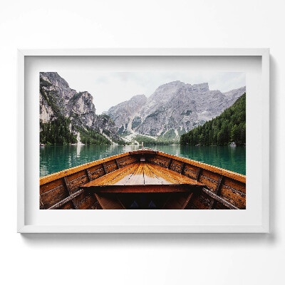 Tablou rama excepţional O barcă pe un lac de munte