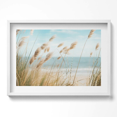 Tablou living cu rama excepţional Peisaj de iarbă de plajă și stil boho marin