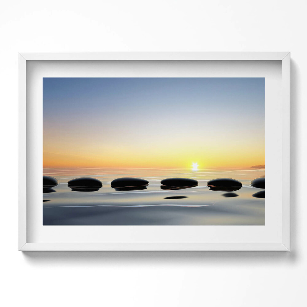 Tablou rama excepţional Pietre pe apă la răsărit - zen