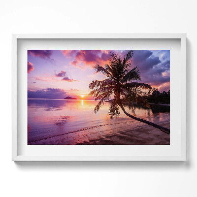 Tablou rama excepţional Palmier pe plajă la apus