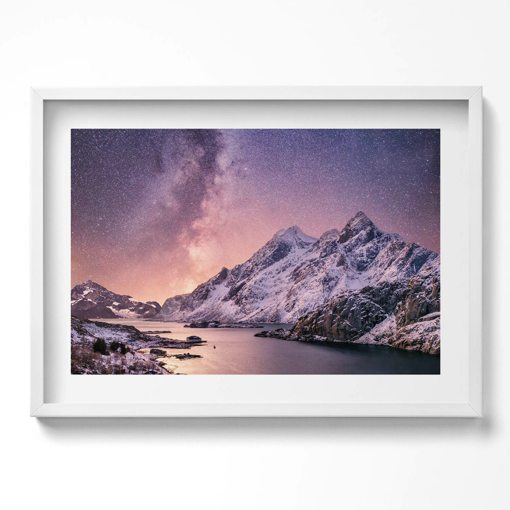 Tablou rama excepţional Aurora și cerul înstelat peste munți