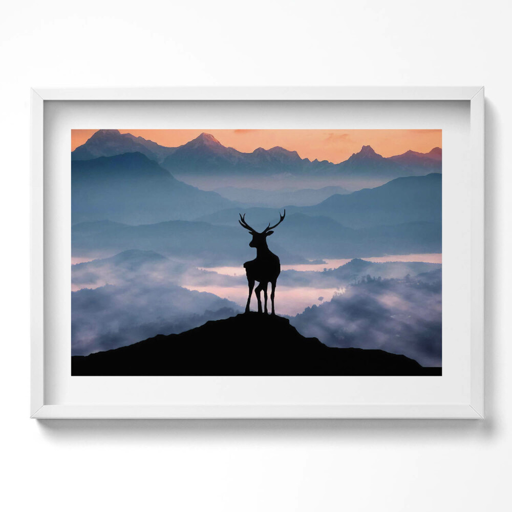 Tablou rama excepţional Cerb pe vârful muntelui