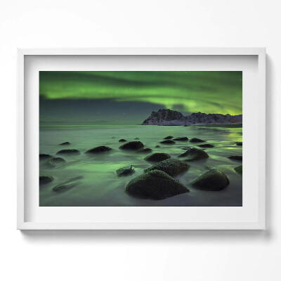 Tablou living cu rama excepţional Aurora Boreală - Peisaj Verde