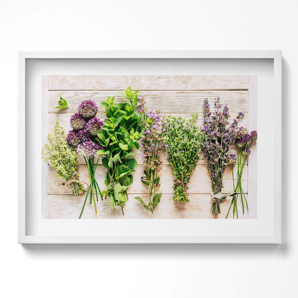 Tablou living cu rama excepţional Plante și ierburi pe plăci