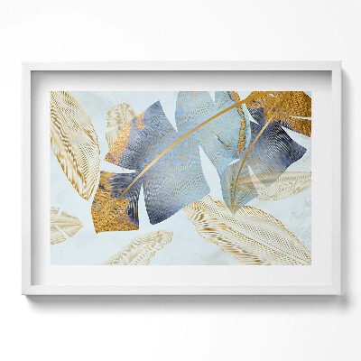 Tablou living cu rama excepţional Frunze de bananier glamour cu aur