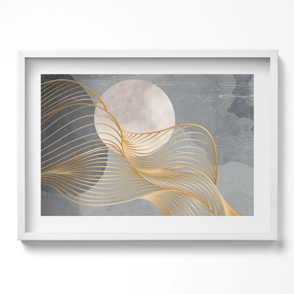 Tablou living cu rama excepţional Ilustrație abstractă a lunii cu aur
