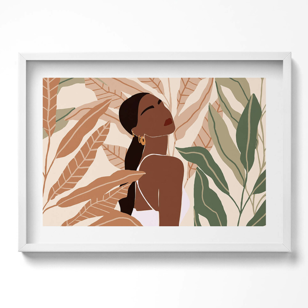 Tablou rama excepţional Ilustrație a unei femei printre frunze în stil boho