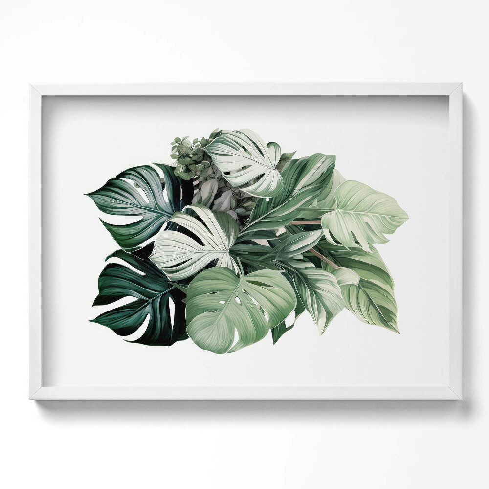 Tablou rama excepţional Frunze de Monstera pictate