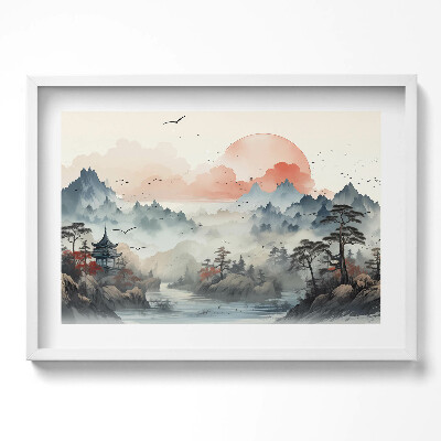 Tablou living cu rama excepţional Peisaj forestier montan în stil japonez