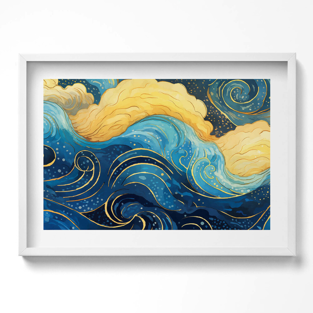 Tablou living cu rama excepţional Abstractizare de nori cu aur